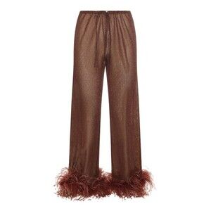 Oséree Sheer Brown Trousers With Feather Trim - NWT